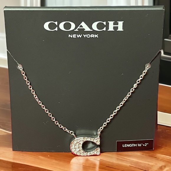 Coach Signature “C” Crystal Necklace Silver BRAND NEW - Picture 2 of 2